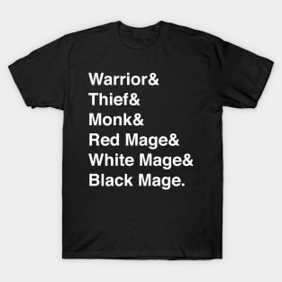 Final Fantasy Warriors Of Light List (White Text) T-Shirt